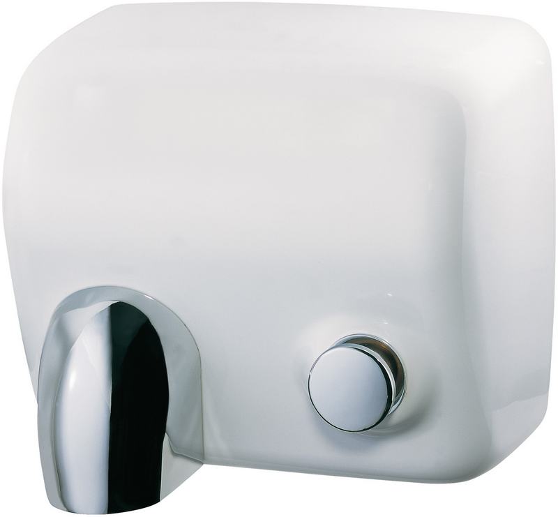 Secador de m�o CYCLON de a�o inoxid�vel com bot�o de press�o. Acabamento branco