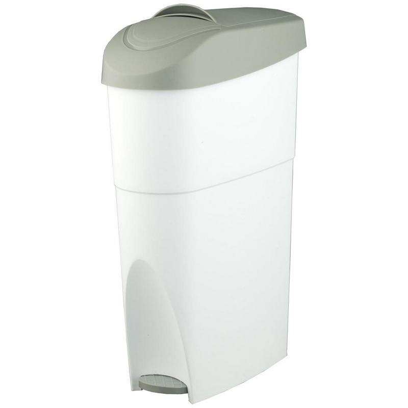 Contentor higi�nico com pedal e tampa basculante ABS 20 l. Corpo branco e tampa cinzenta
