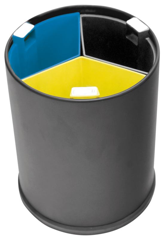 Papeleira/Caixote do lixo de reciclagem preto de 13 L com 3 compartimentos coloridos