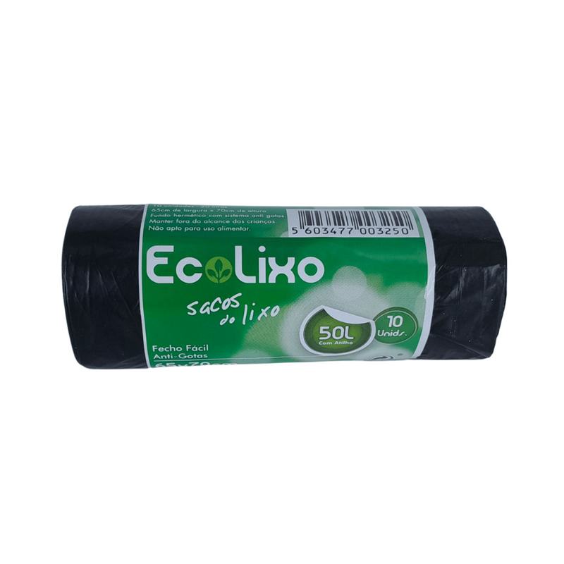 Saco do lixo ECOLIXO preto Fecho F�cil Rolo 10 Und 65 X 70 Cm 50 Lt
