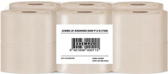 Papel Higinico Jumbo Creme 2 Fls Anonimo Raw  214S 75 MT P 12 Unidades